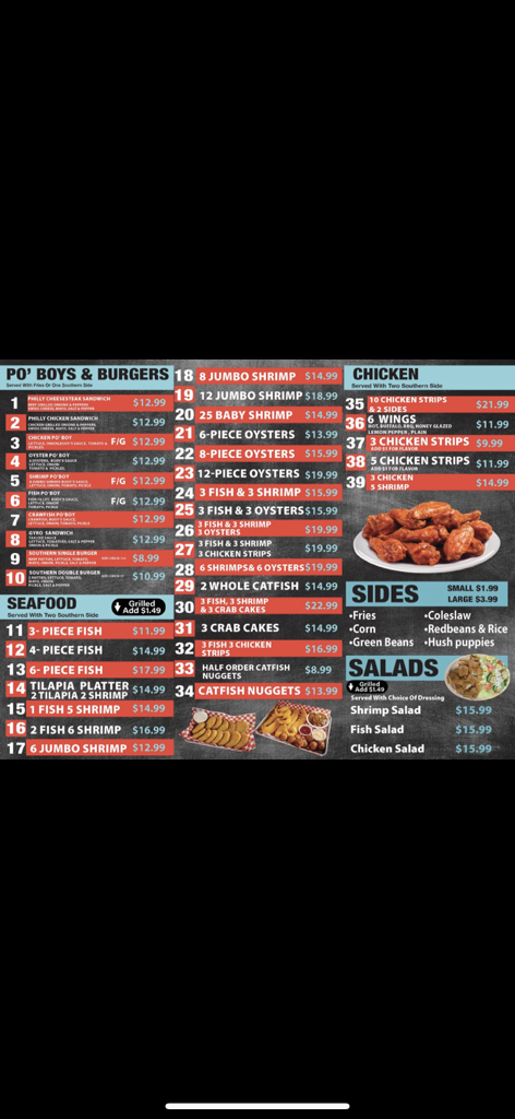 Buoy’s southern kitchen & more menu board