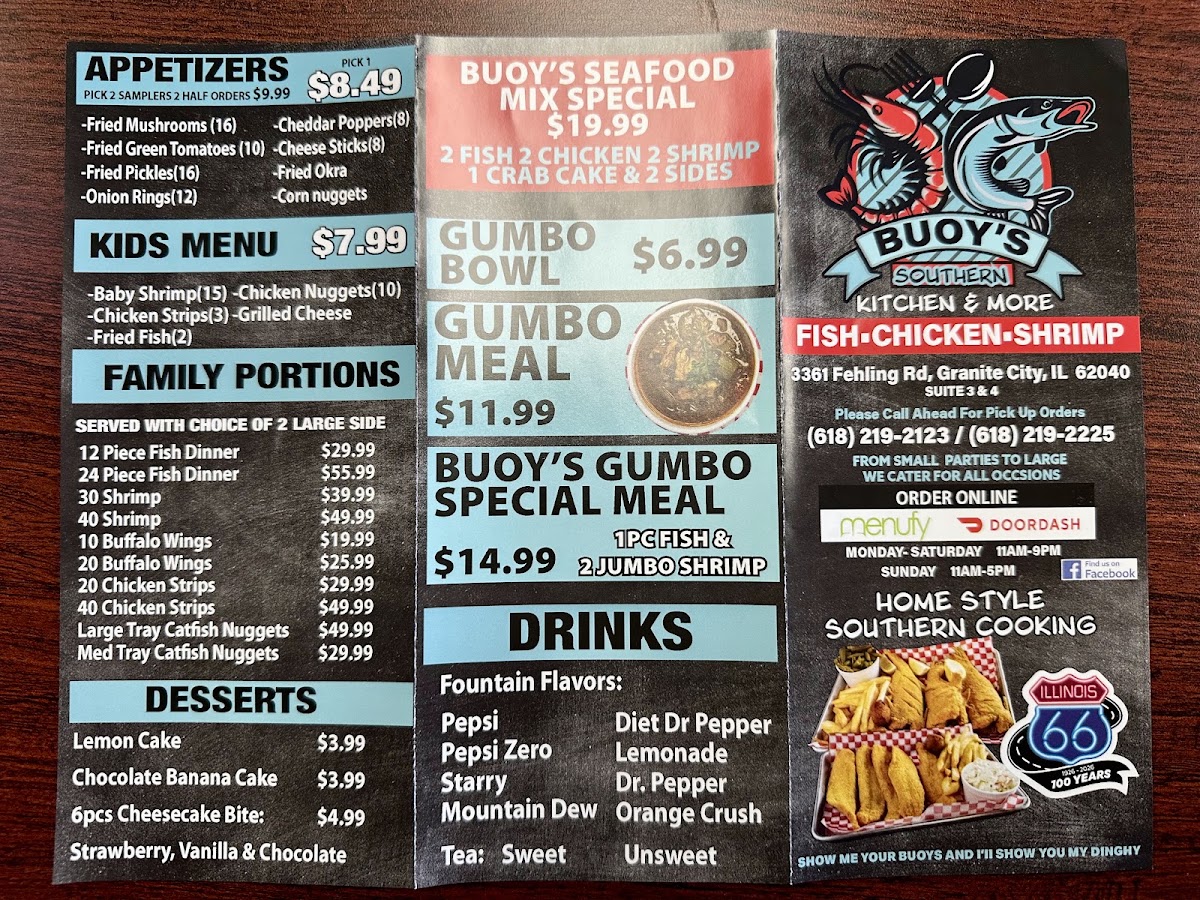 Buoy’s southern kitchen & more menu board