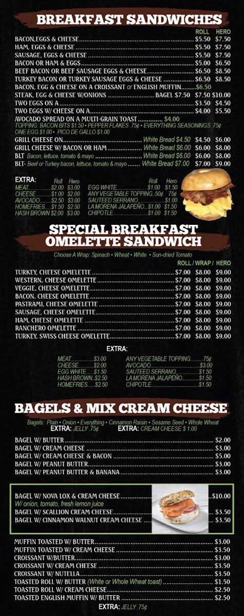 Mosholu Cafe & Deli menu board