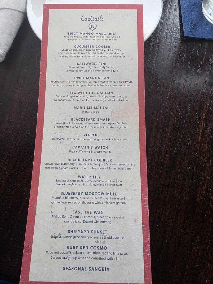 The Shipyard Tavern menu board