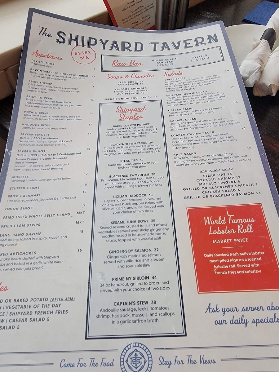 The Shipyard Tavern menu board