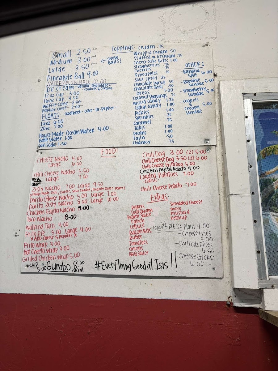 ISIS Snowballs &More menu board
