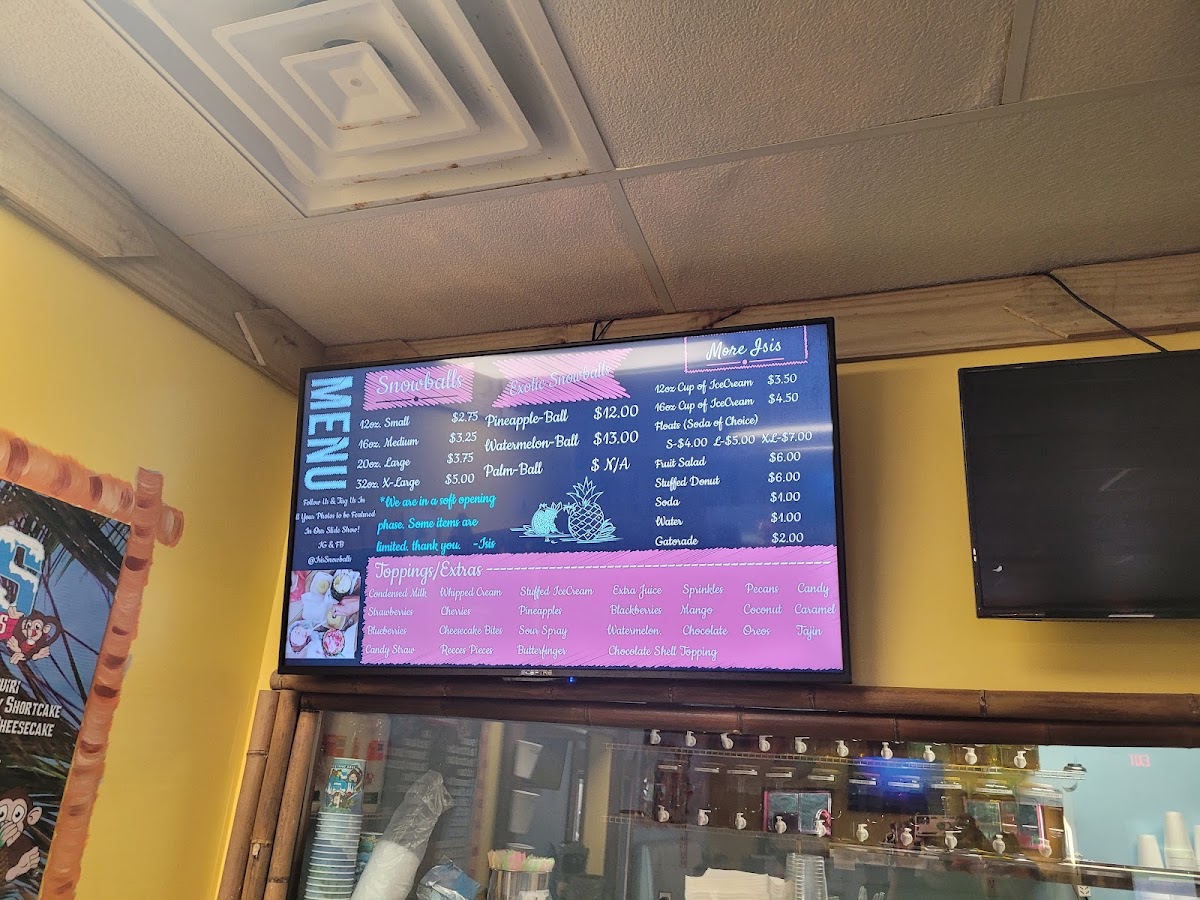 ISIS Snowballs &More menu board