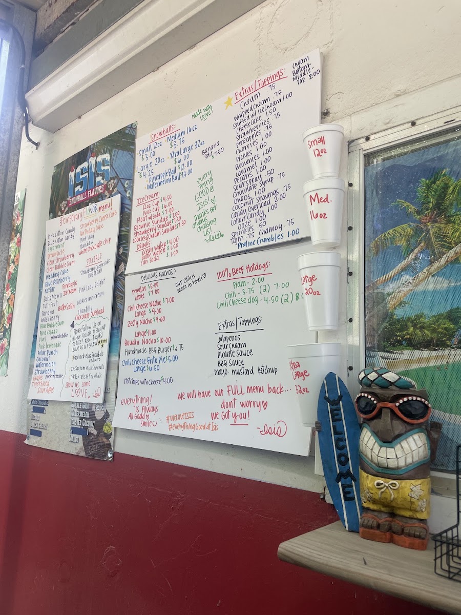 ISIS Snowballs &More menu board
