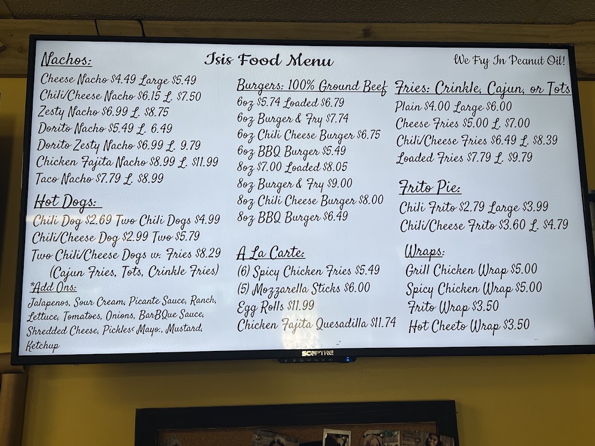 ISIS Snowballs &More menu board