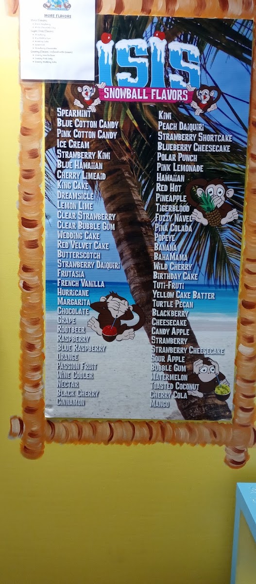 ISIS Snowballs &More menu board