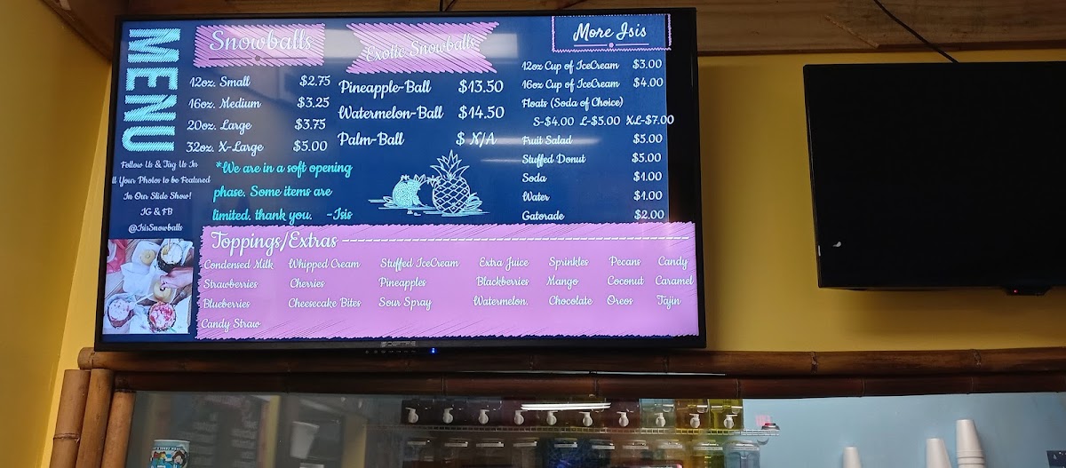 ISIS Snowballs &More menu board