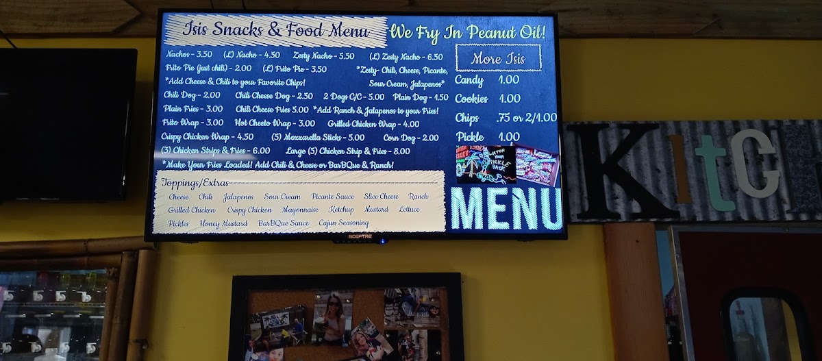 ISIS Snowballs &More menu board