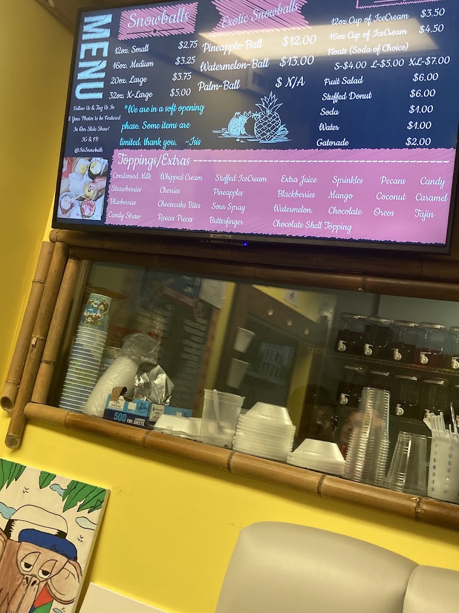 ISIS Snowballs &More menu board