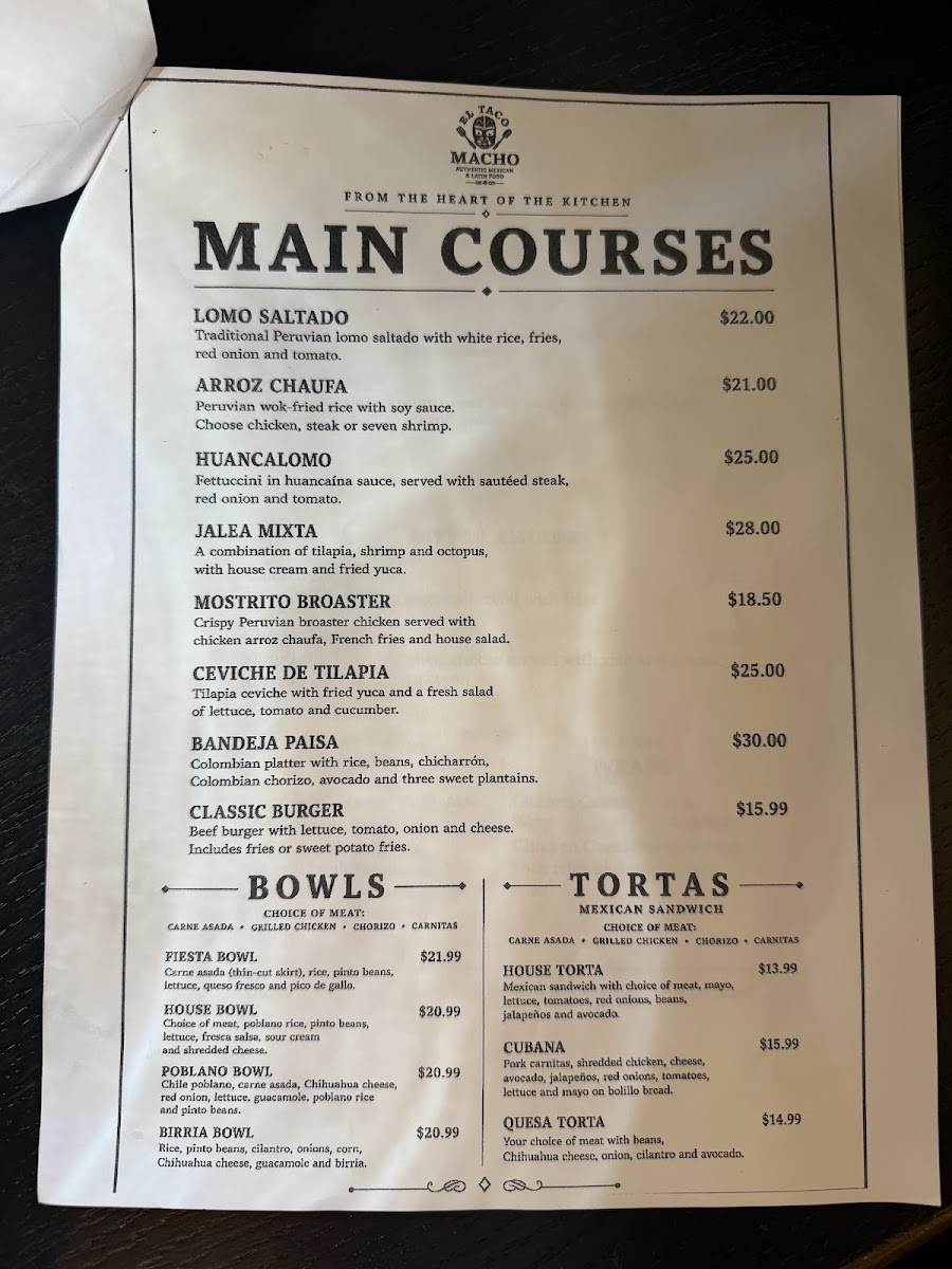 El Taco Macho Strongsville menu board
