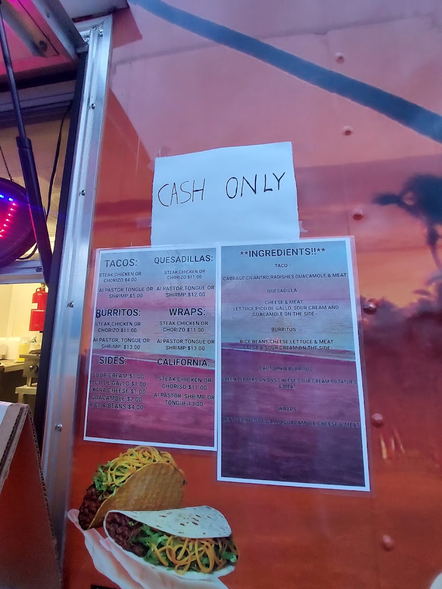 Taqueria Garcia Millan menu board