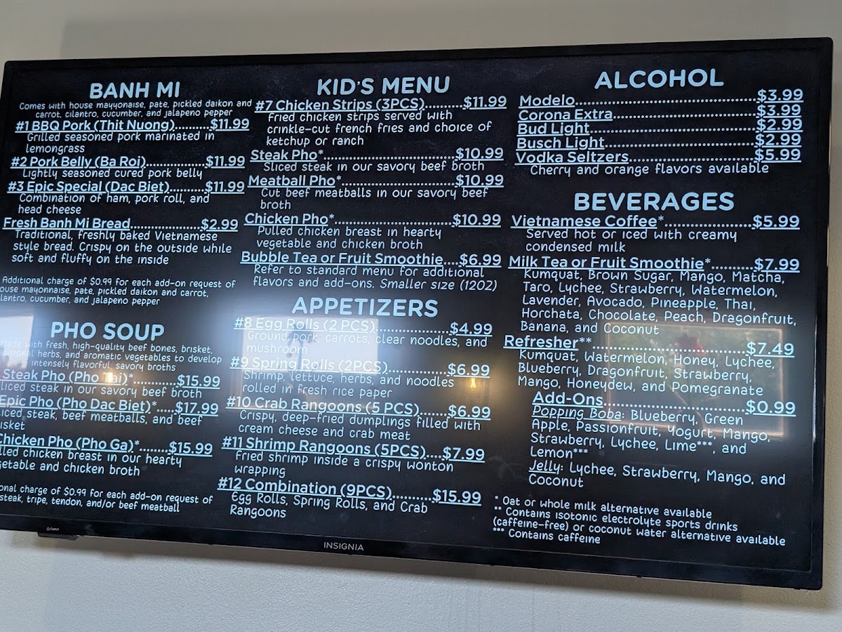 Epic Eatz menu board