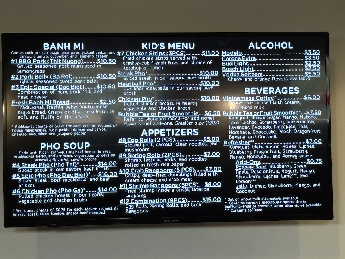 Epic Eatz menu board