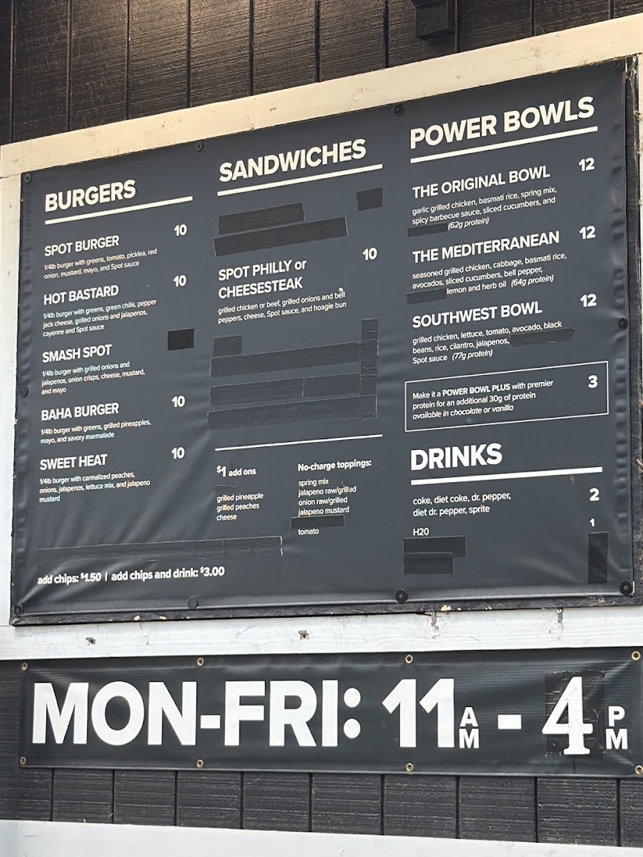 The Spot in Lufkin menu board