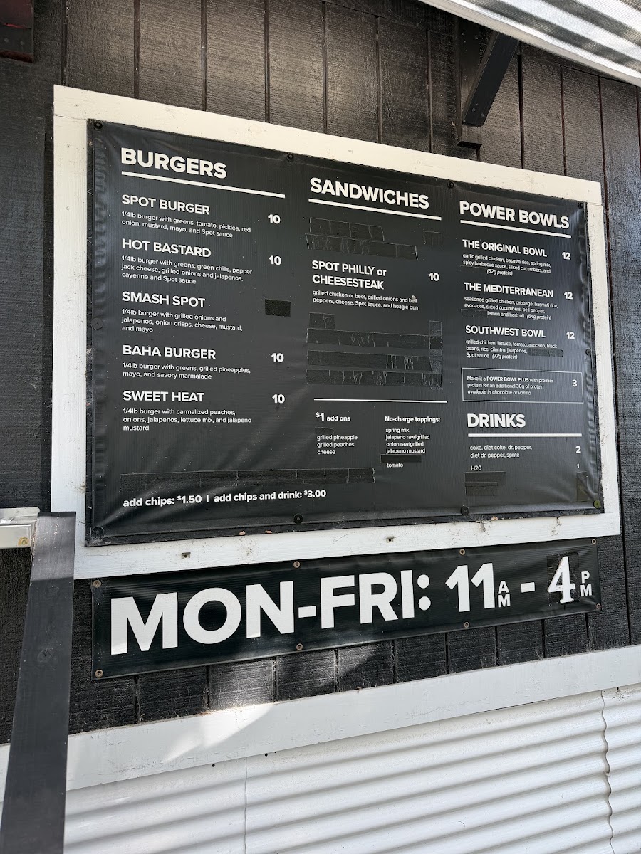 The Spot in Lufkin menu board