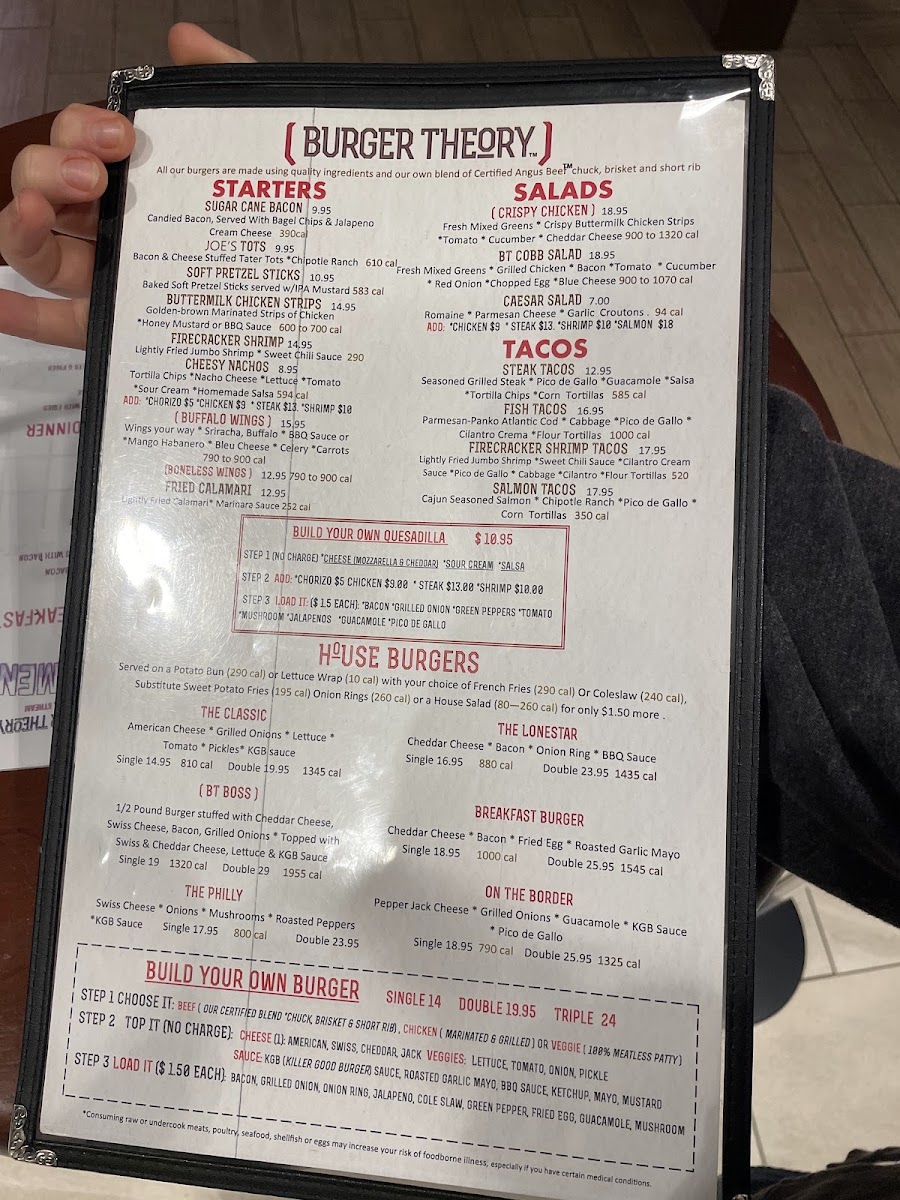 Burger Theory-Holiday Inn Carol Stream menu board