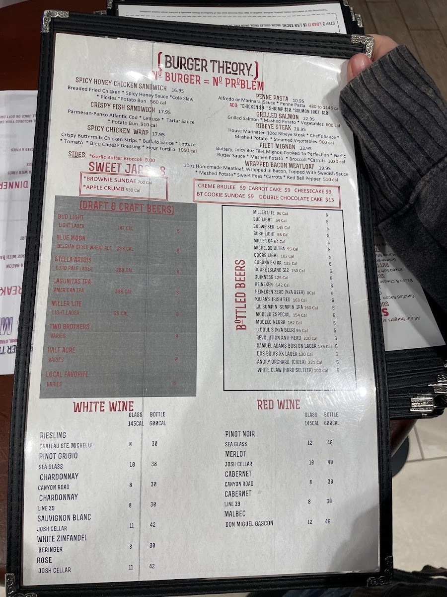 Burger Theory-Holiday Inn Carol Stream menu board