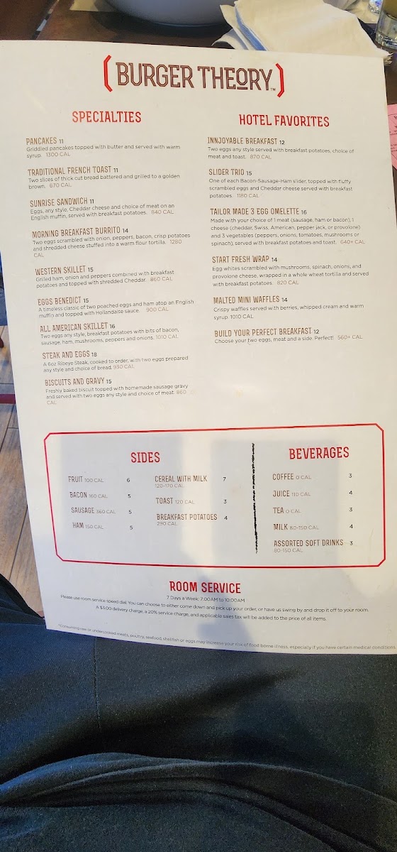 Burger Theory-Holiday Inn Carol Stream menu board