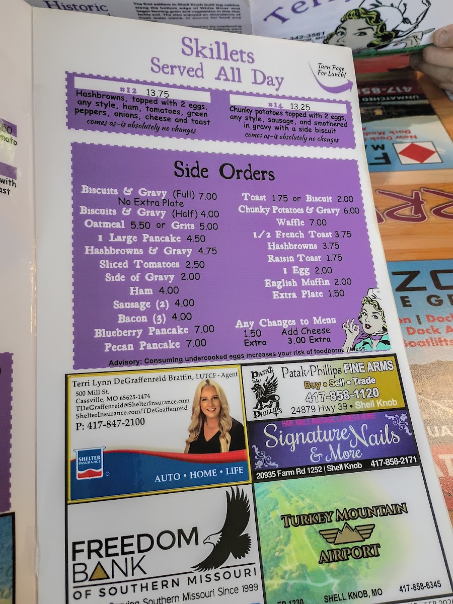 Terry's Cafe menu board