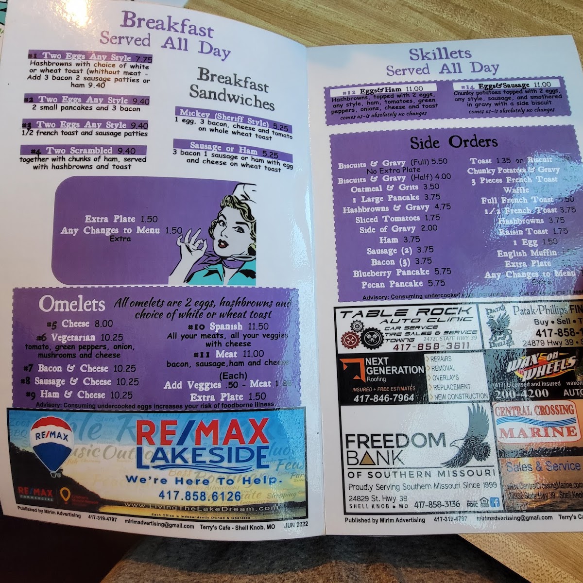 Terry's Cafe menu board