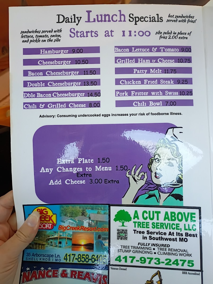 Terry's Cafe menu board