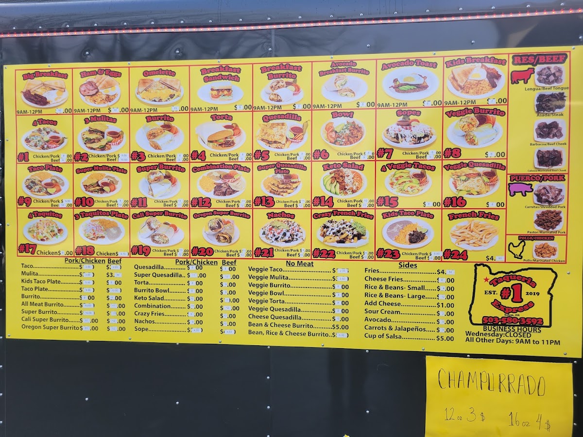 Taqueria Express #1 menu board