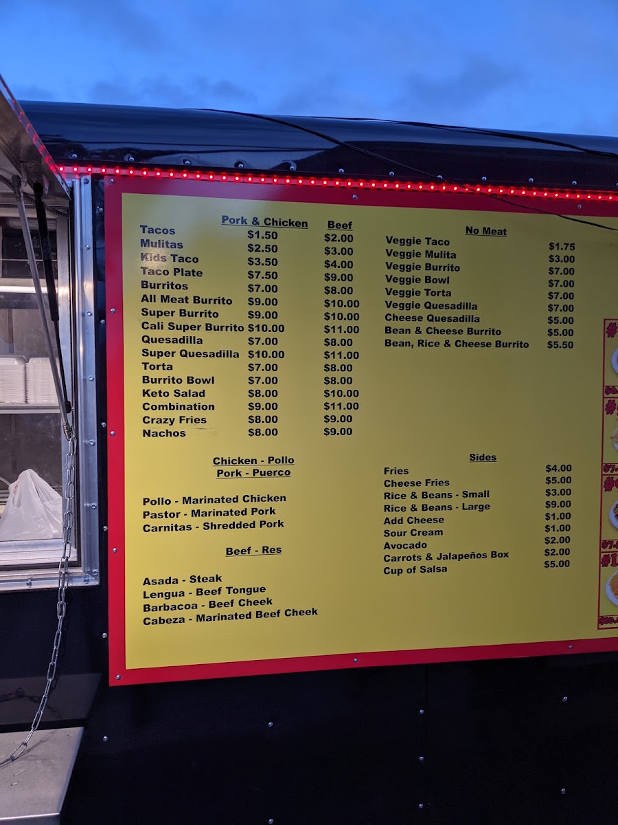 Taqueria Express #1 menu board