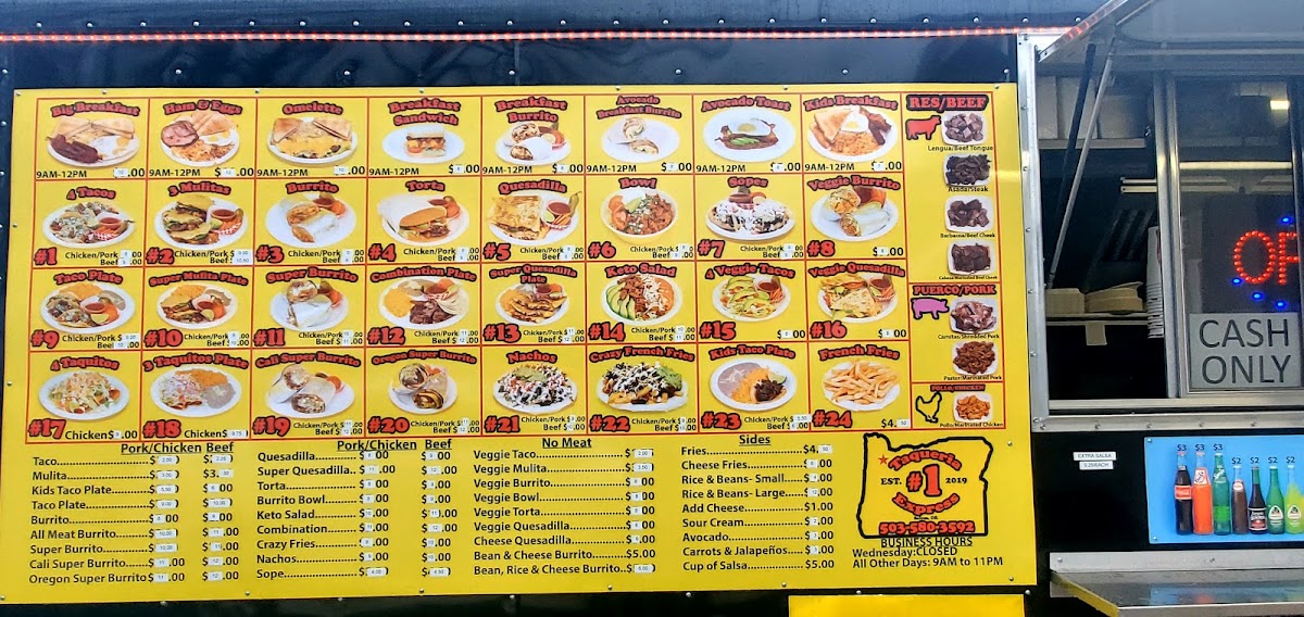 Taqueria Express #1 menu board