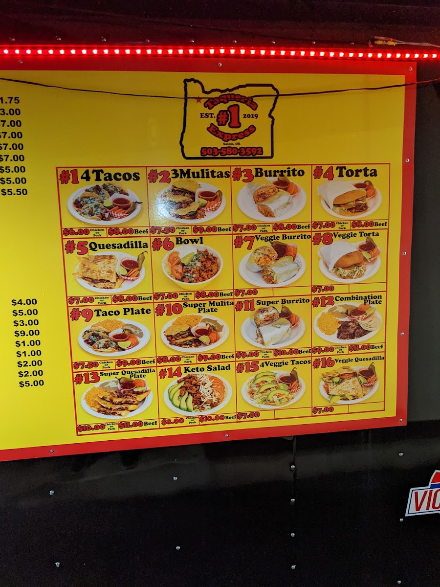 Taqueria Express #1 menu board