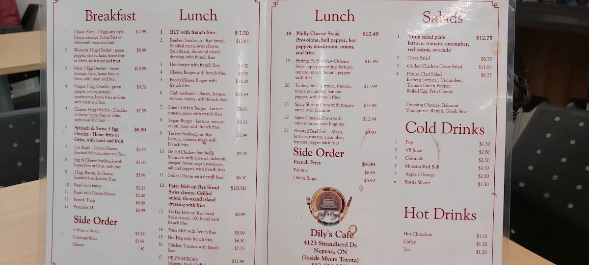 Dily's Café menu board