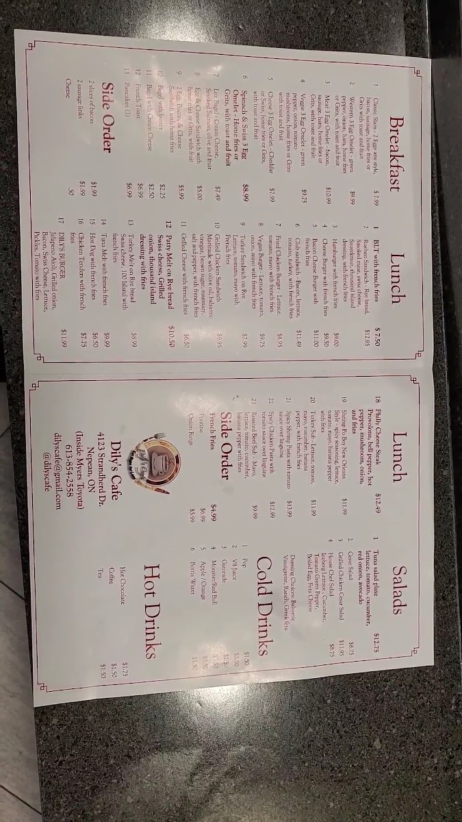 Dily's Café menu board