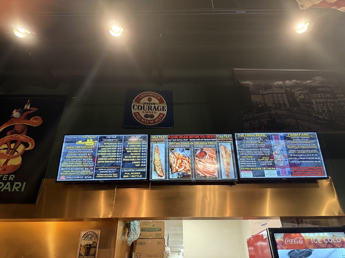 Washington's Wharf menu board