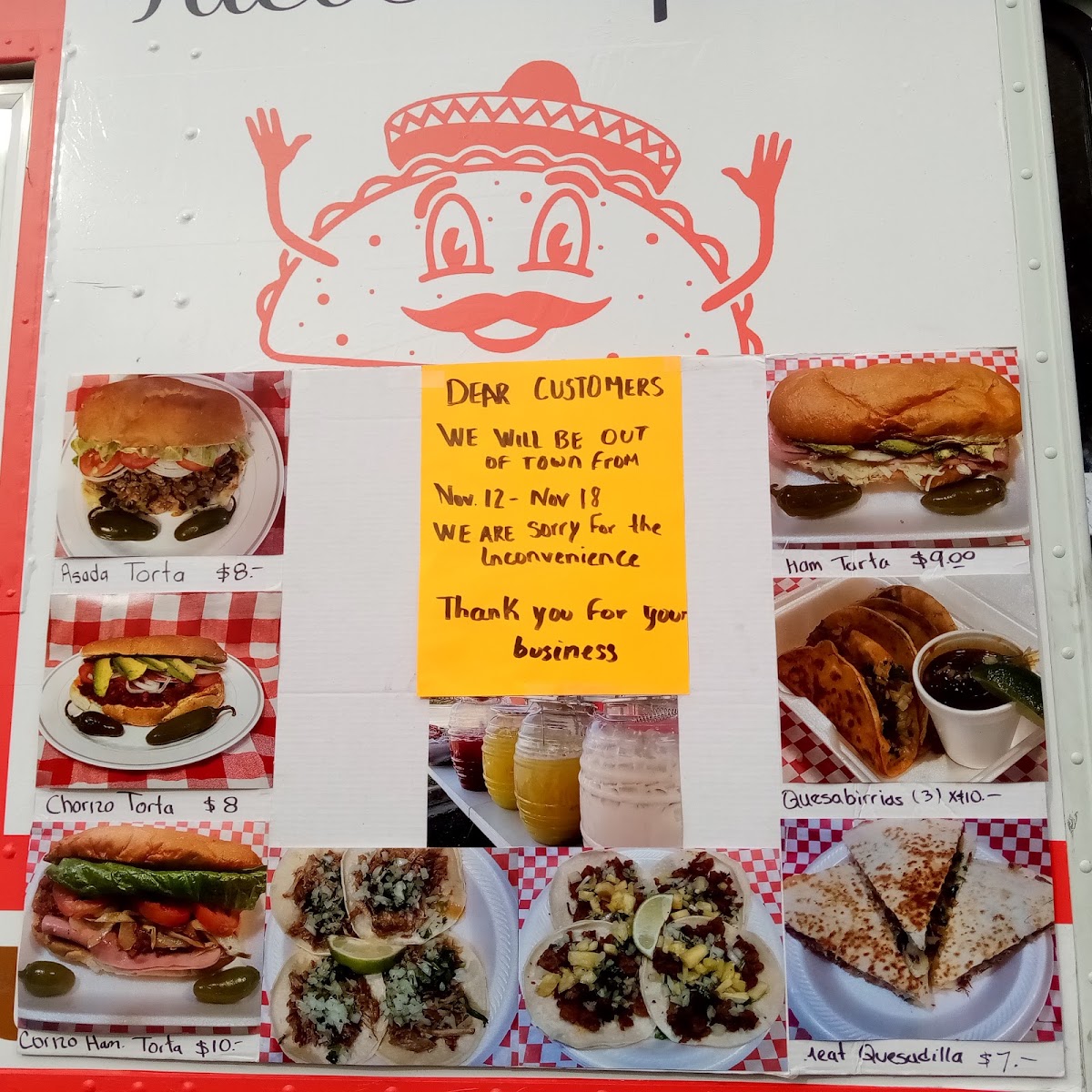 Tacos Hispano menu board