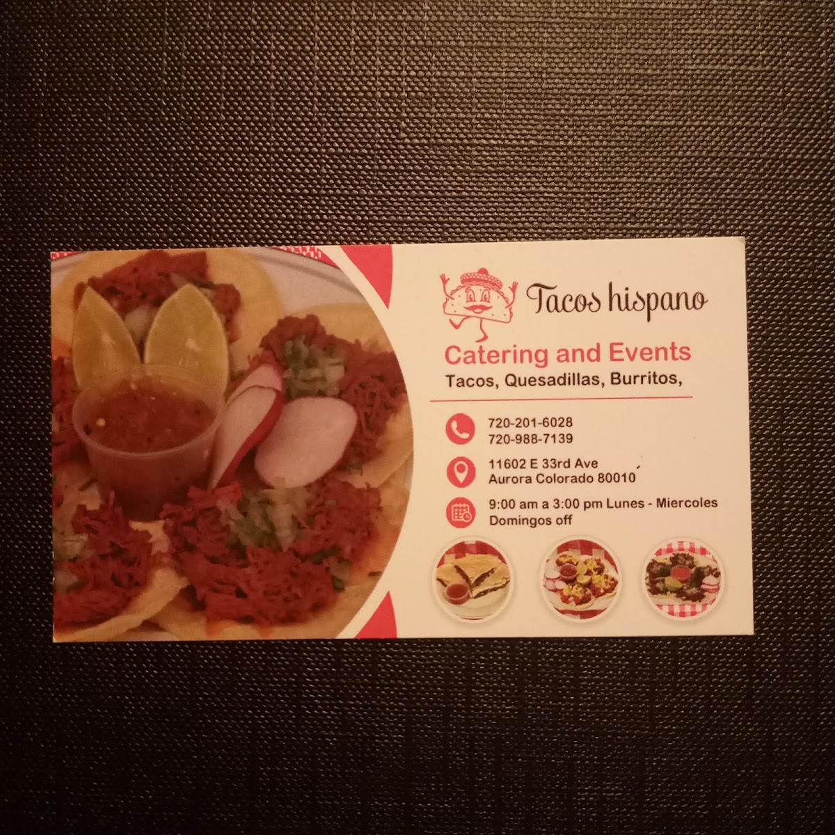 Tacos Hispano menu board