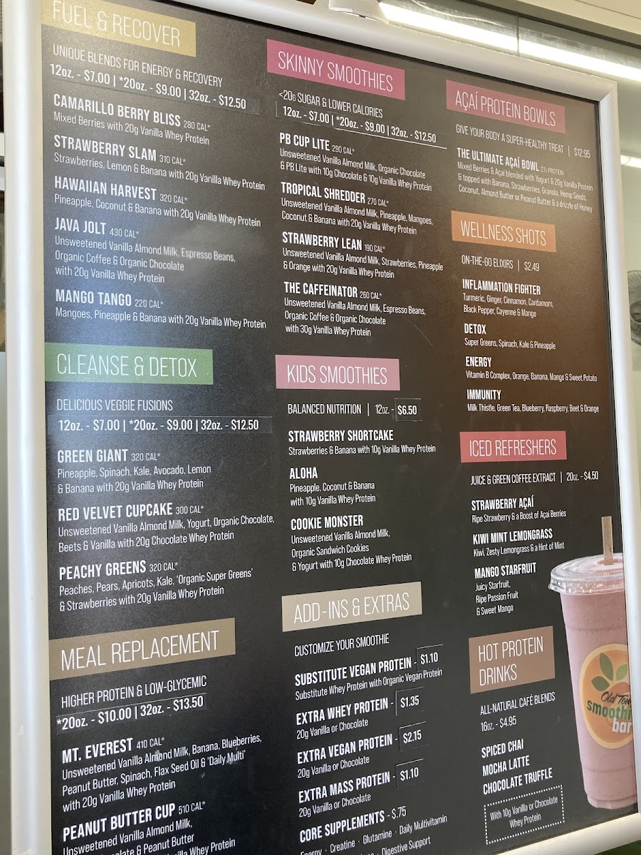 Old Town Smoothie Bar menu board