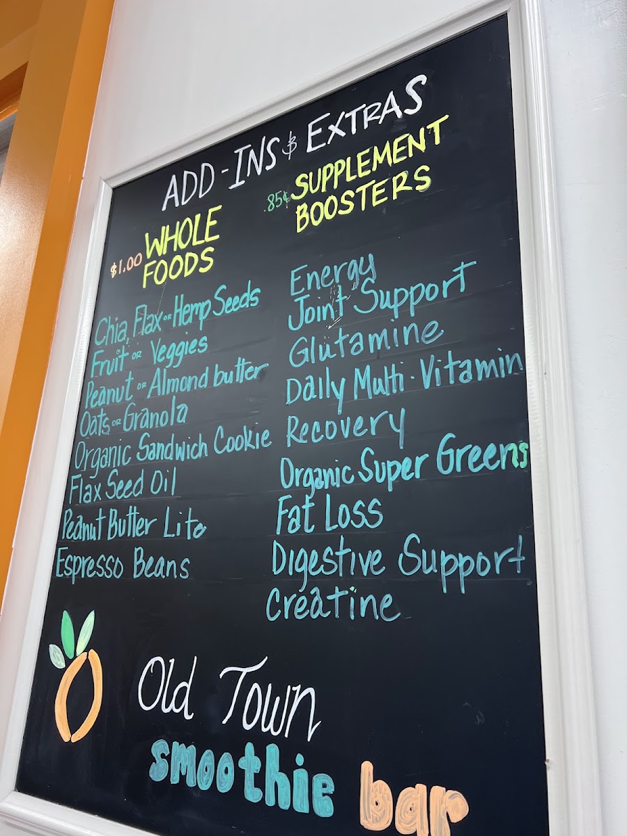 Old Town Smoothie Bar menu board