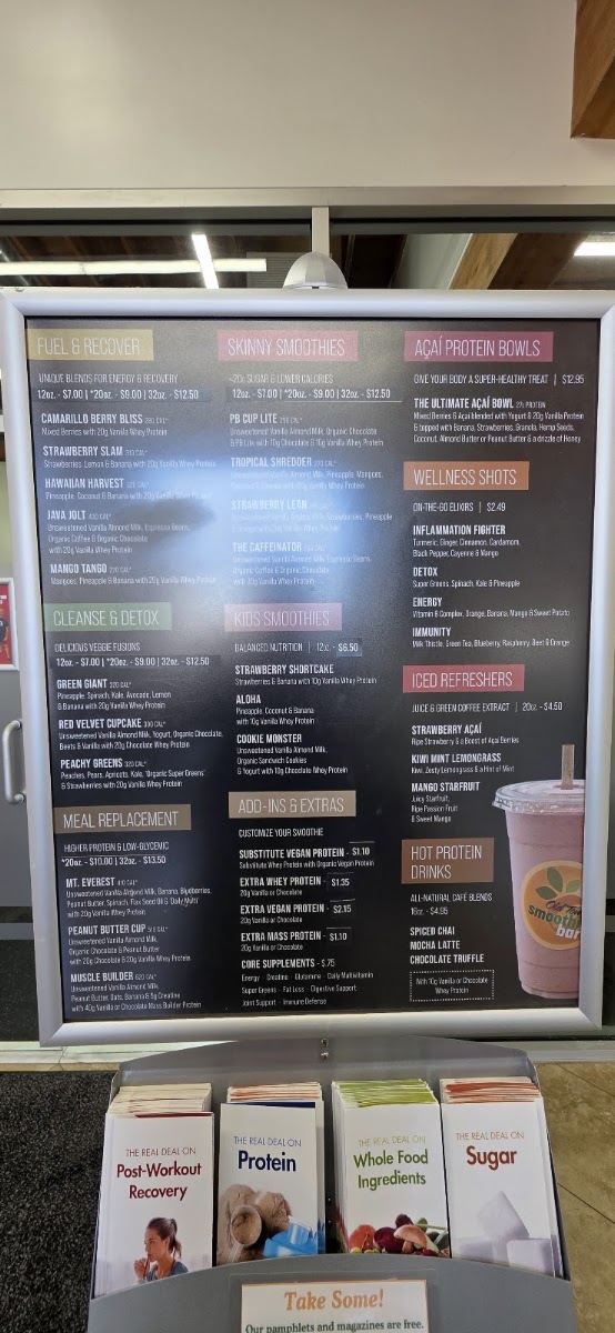 Old Town Smoothie Bar menu board