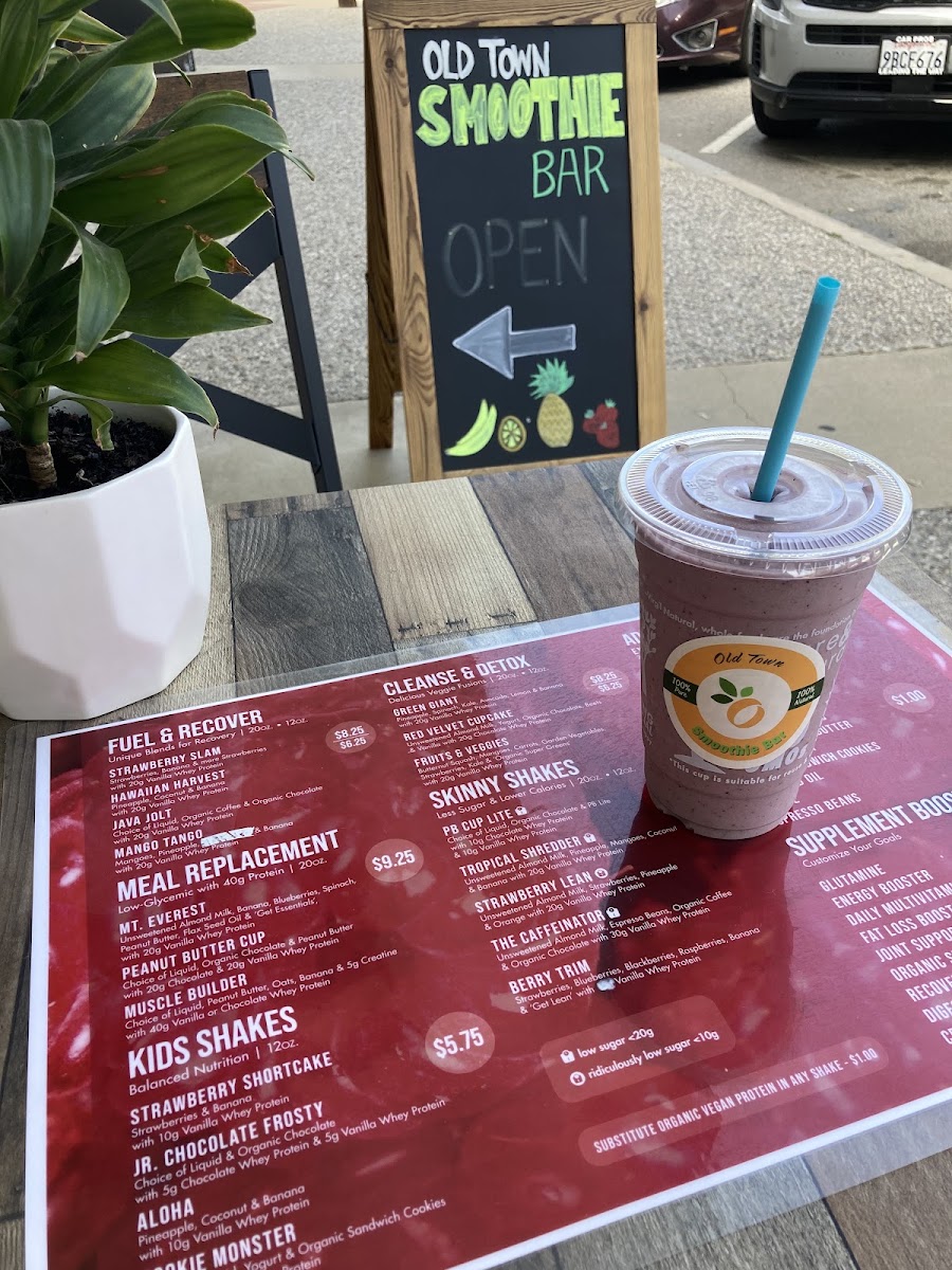 Old Town Smoothie Bar menu board