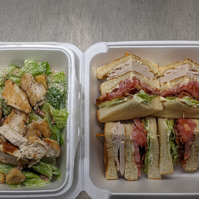 Chicken Caesar Salad and Club Sandwich