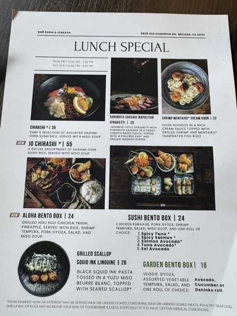 SHō Sushi & Izakaya menu board