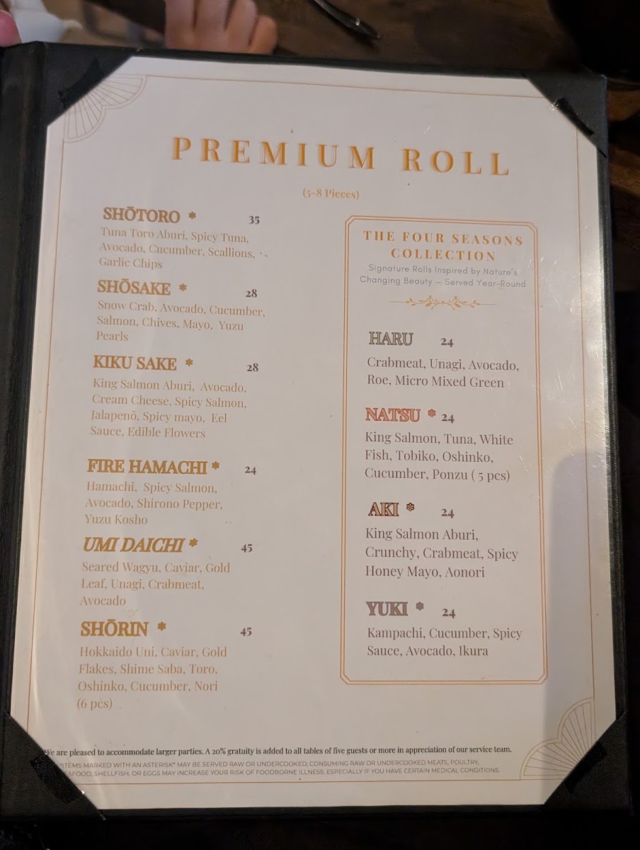 SHō Sushi & Izakaya menu board