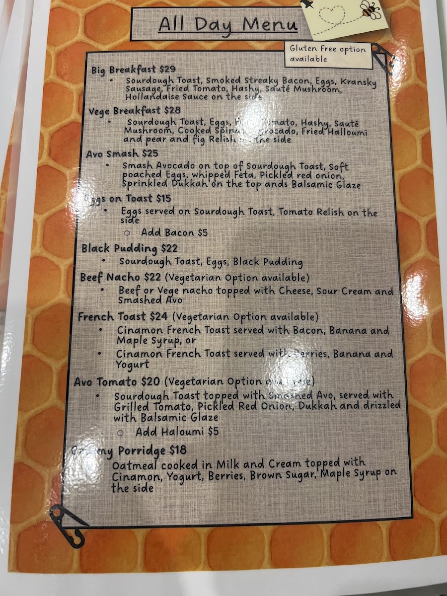 The Bees Knees Cafe menu board