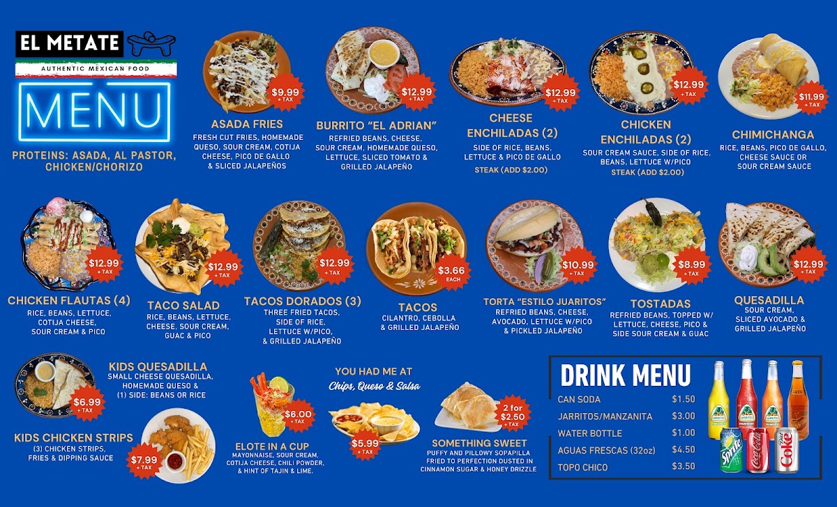 El Metate Authentic Mexican Food OKC menu board
