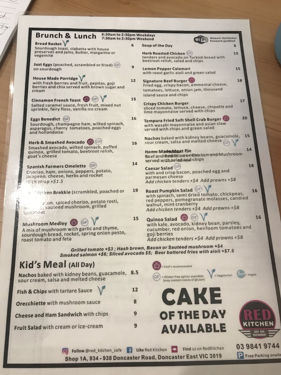 Red Kitchen menu board