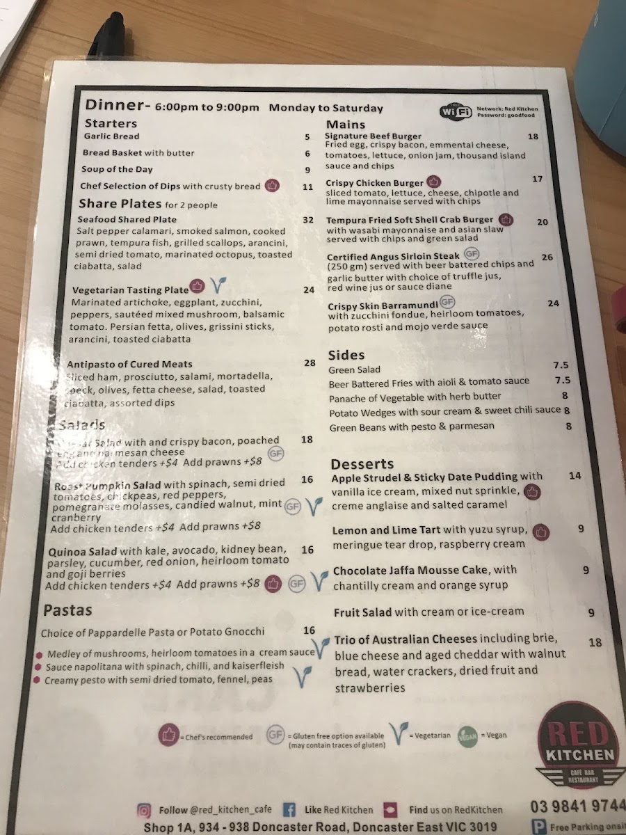 Red Kitchen menu board