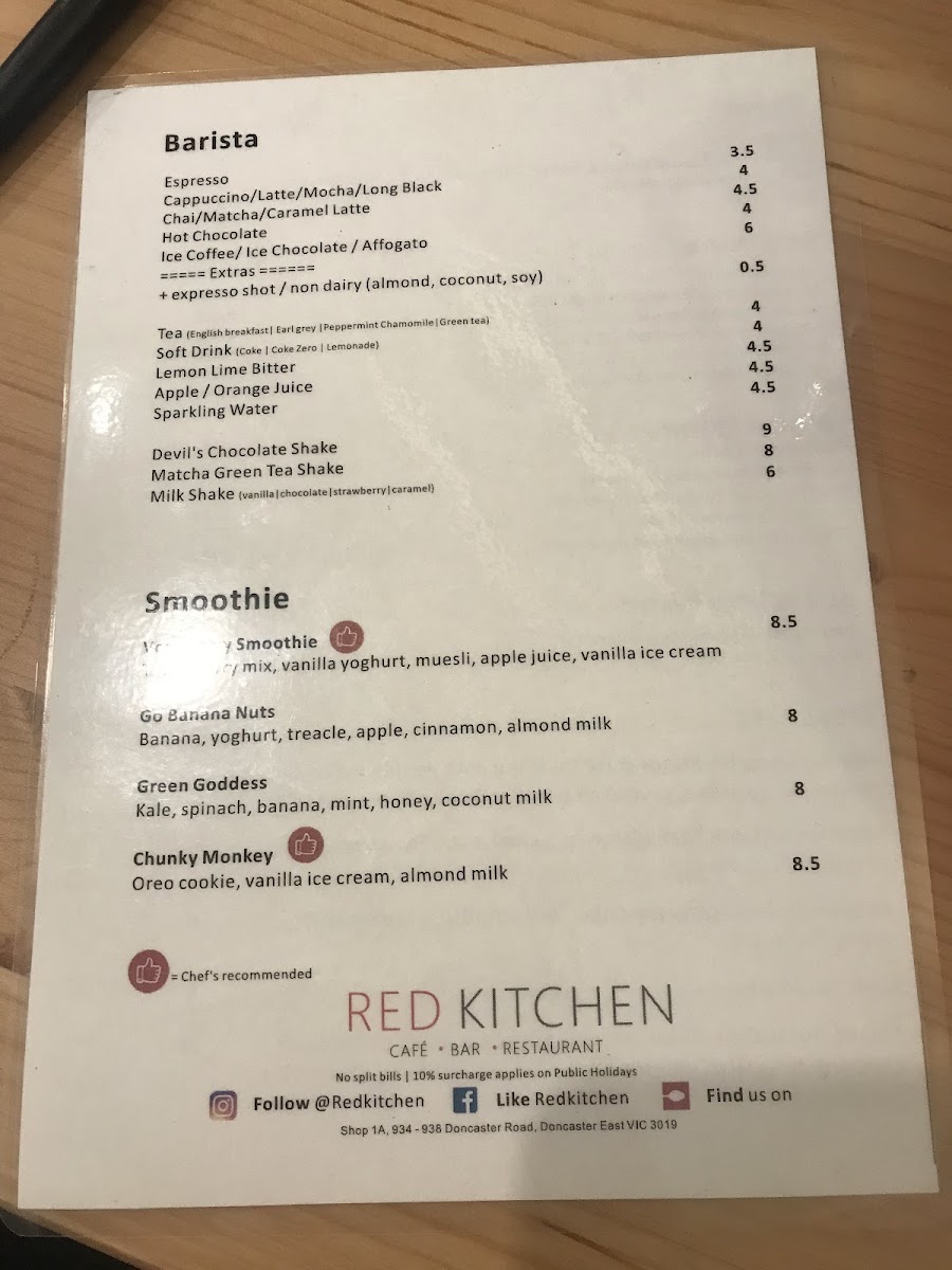 Red Kitchen menu board