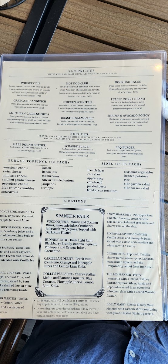 Dolly Spanker's menu board