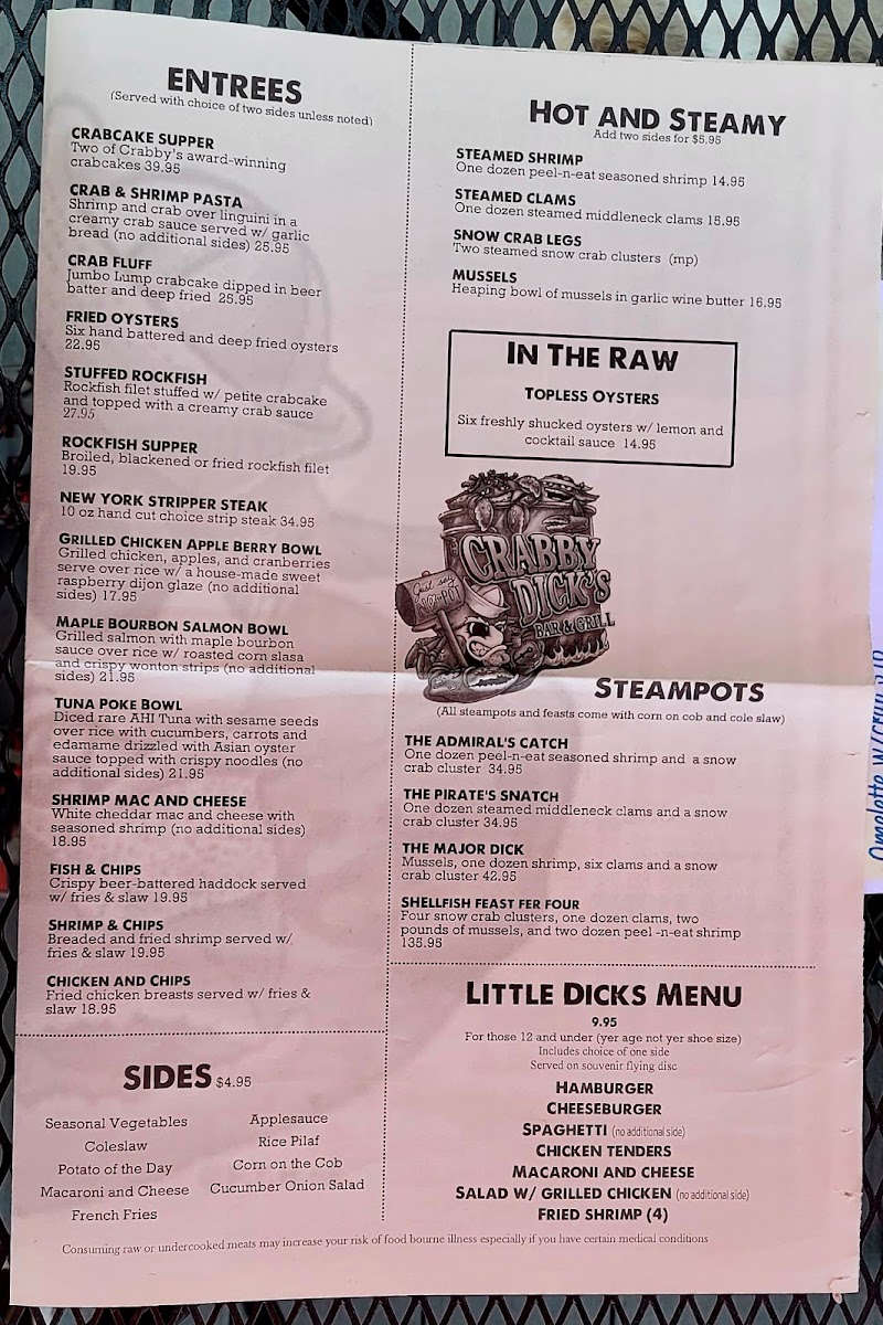 Dolly Spanker's menu board