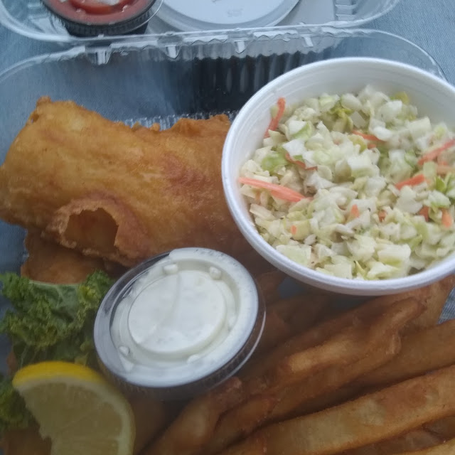 Fish and Chips with Coleslaw Salad