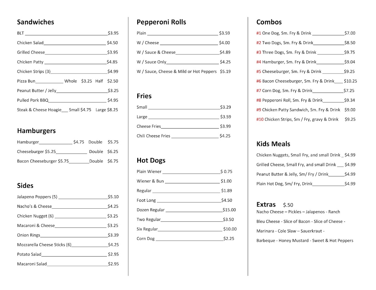 Pickens General Store & Cafe' llc menu board